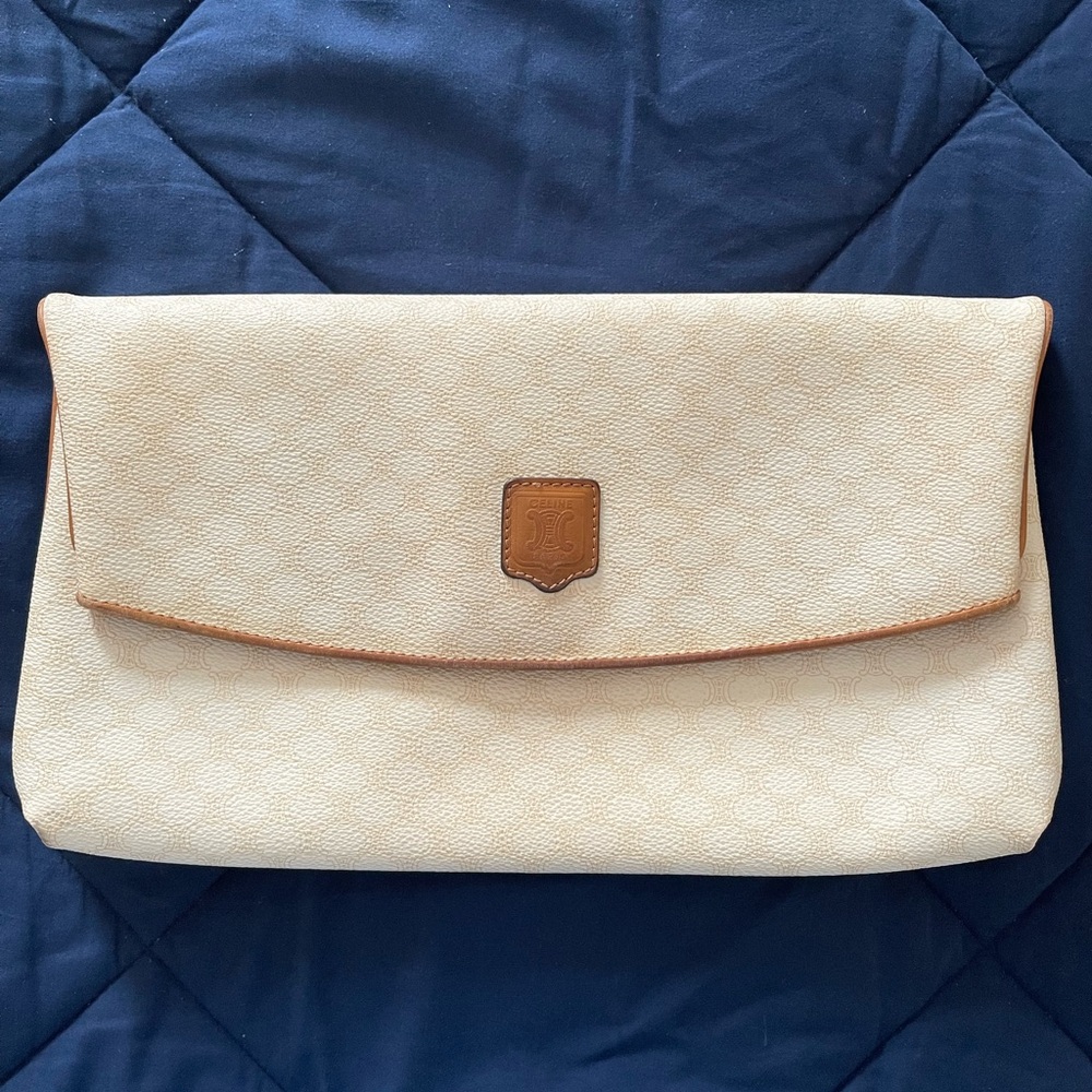Vintage CELINE Macadam Blason Clutch bag White
